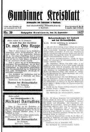 Gumbinner Kreisblatt vom 29.09.1927