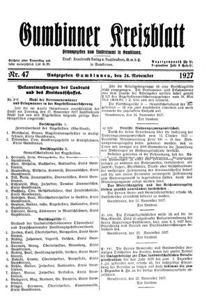Gumbinner Kreisblatt vom 24.11.1927