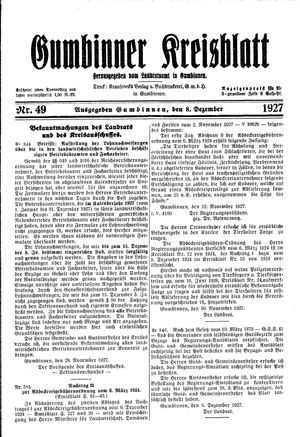Gumbinner Kreisblatt on Dec 8, 1927