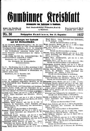 Gumbinner Kreisblatt vom 15.12.1927