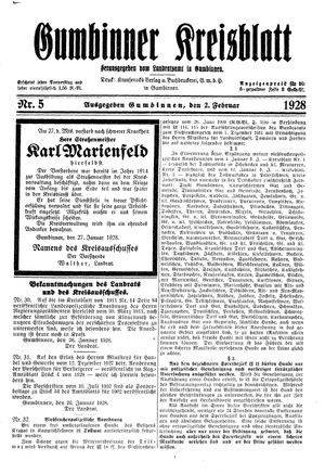 Gumbinner Kreisblatt on Feb 2, 1928