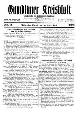 Gumbinner Kreisblatt on Apr 5, 1928