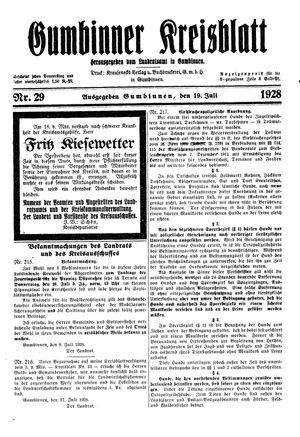 Gumbinner Kreisblatt vom 19.07.1928