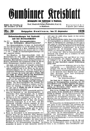 Gumbinner Kreisblatt vom 27.09.1928