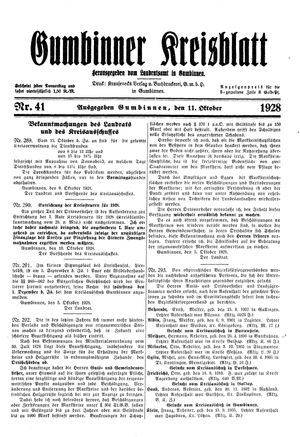 Gumbinner Kreisblatt vom 11.10.1928