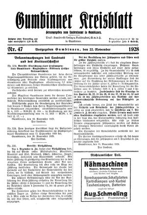 Gumbinner Kreisblatt vom 22.11.1928