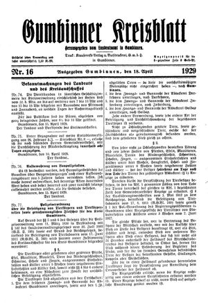 Gumbinner Kreisblatt vom 18.04.1929