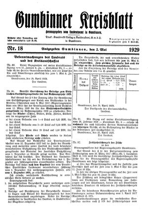 Gumbinner Kreisblatt on May 2, 1929