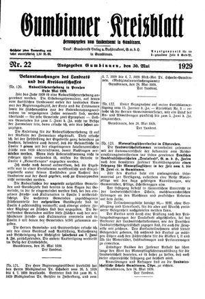 Gumbinner Kreisblatt vom 30.05.1929