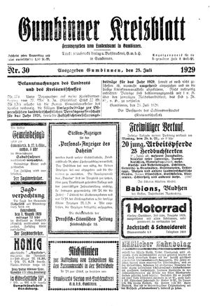 Gumbinner Kreisblatt vom 25.07.1929
