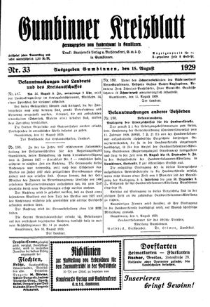 Gumbinner Kreisblatt vom 15.08.1929