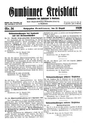 Gumbinner Kreisblatt vom 22.08.1929