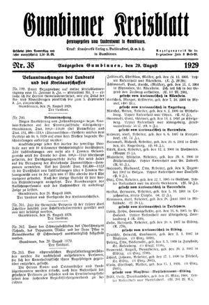 Gumbinner Kreisblatt vom 29.08.1929