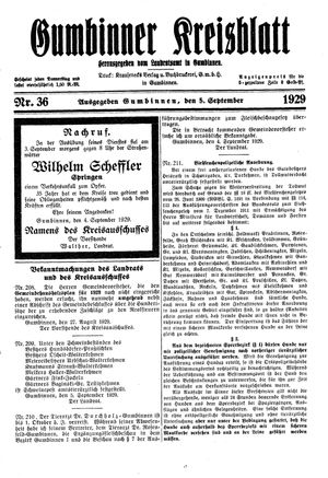 Gumbinner Kreisblatt vom 05.09.1929
