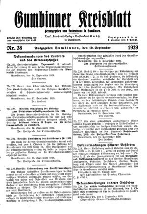 Gumbinner Kreisblatt vom 19.09.1929