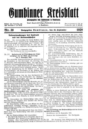 Gumbinner Kreisblatt vom 26.09.1929