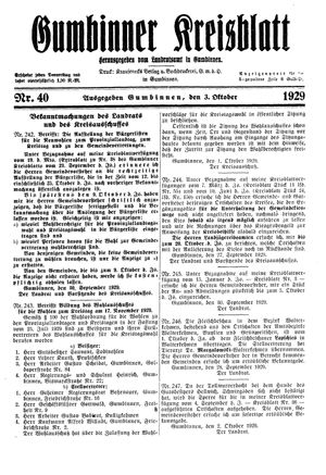 Gumbinner Kreisblatt on Oct 3, 1929