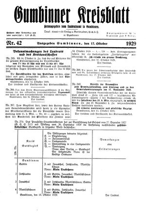 Gumbinner Kreisblatt vom 17.10.1929