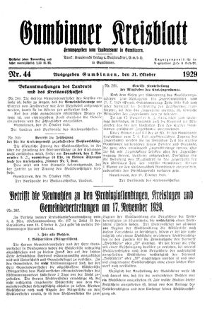 Gumbinner Kreisblatt on Oct 31, 1929