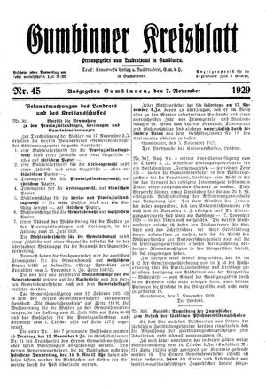 Gumbinner Kreisblatt vom 07.11.1929