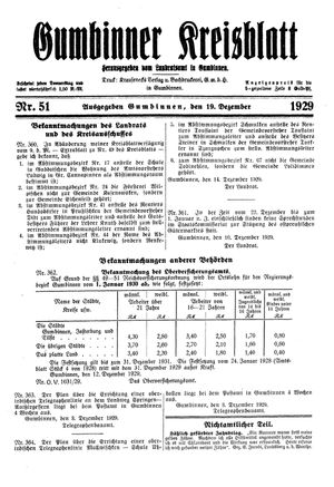 Gumbinner Kreisblatt vom 19.12.1929