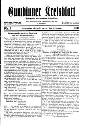 Gumbinner Kreisblatt on Jan 9, 1930