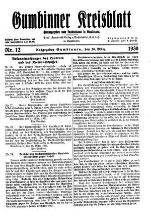 Gumbinner Kreisblatt on Mar 20, 1930