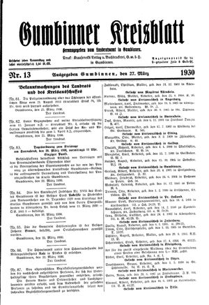 Gumbinner Kreisblatt vom 27.03.1930