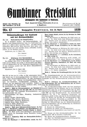 Gumbinner Kreisblatt on Apr 24, 1930