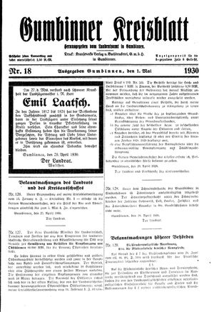 Gumbinner Kreisblatt on May 1, 1930