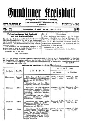 Gumbinner Kreisblatt vom 15.05.1930