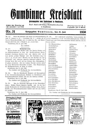 Gumbinner Kreisblatt on Jul 31, 1930