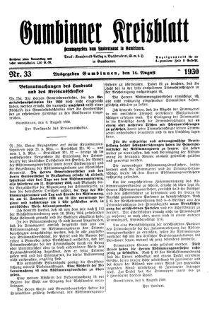 Gumbinner Kreisblatt vom 14.08.1930
