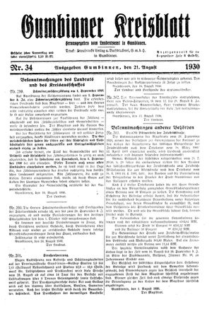 Gumbinner Kreisblatt vom 21.08.1930