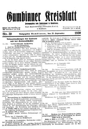 Gumbinner Kreisblatt vom 25.09.1930