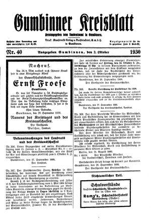 Gumbinner Kreisblatt on Oct 2, 1930