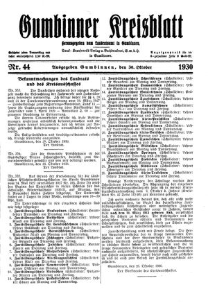 Gumbinner Kreisblatt vom 30.10.1930
