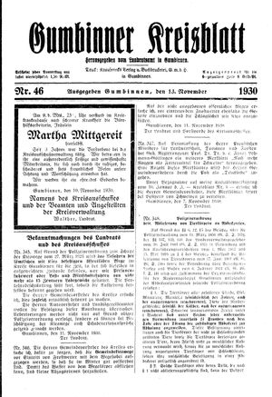 Gumbinner Kreisblatt vom 13.11.1930