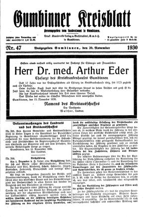 Gumbinner Kreisblatt vom 20.11.1930