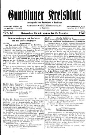 Gumbinner Kreisblatt vom 27.11.1930