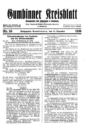 Gumbinner Kreisblatt vom 11.12.1930