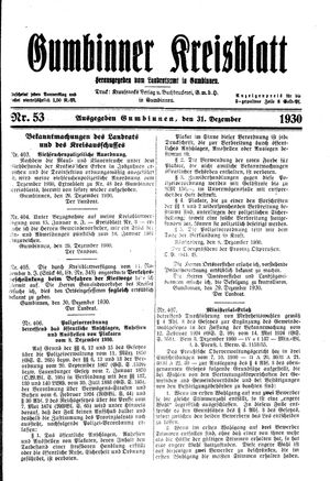Gumbinner Kreisblatt vom 31.12.1930