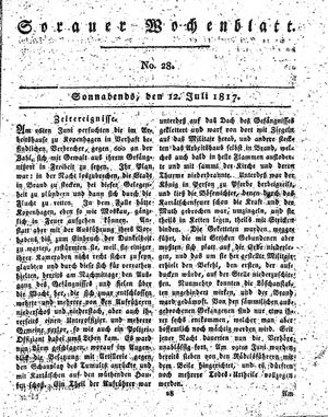 Sorauer Wochenblatt für Unterhaltung, Belehrung und Ereignisse der Gegenwart vom 12.07.1817