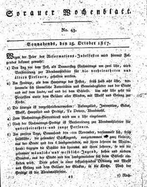 Sorauer Wochenblatt für Unterhaltung, Belehrung und Ereignisse der Gegenwart vom 25.10.1817