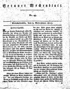 Sorauer Wochenblatt für Unterhaltung, Belehrung und Ereignisse der Gegenwart vom 08.11.1817