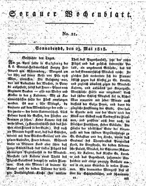 Sorauer Wochenblatt für Unterhaltung, Belehrung und Ereignisse der Gegenwart vom 23.05.1818