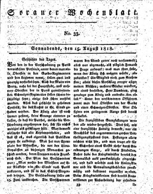 Sorauer Wochenblatt für Unterhaltung, Belehrung und Ereignisse der Gegenwart vom 15.08.1818