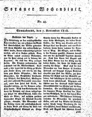 Sorauer Wochenblatt für Unterhaltung, Belehrung und Ereignisse der Gegenwart vom 07.11.1818