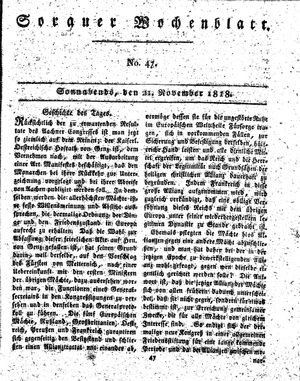 Sorauer Wochenblatt für Unterhaltung, Belehrung und Ereignisse der Gegenwart on Nov 21, 1818