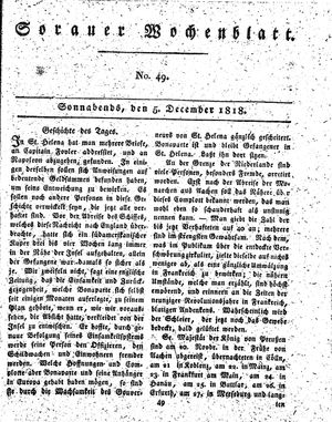 Sorauer Wochenblatt für Unterhaltung, Belehrung und Ereignisse der Gegenwart vom 05.12.1818